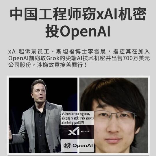突爆丑闻！马斯克旗下xAI前华裔员工窃取Grok机密代码，获利超700万美元后跳槽竞争对手